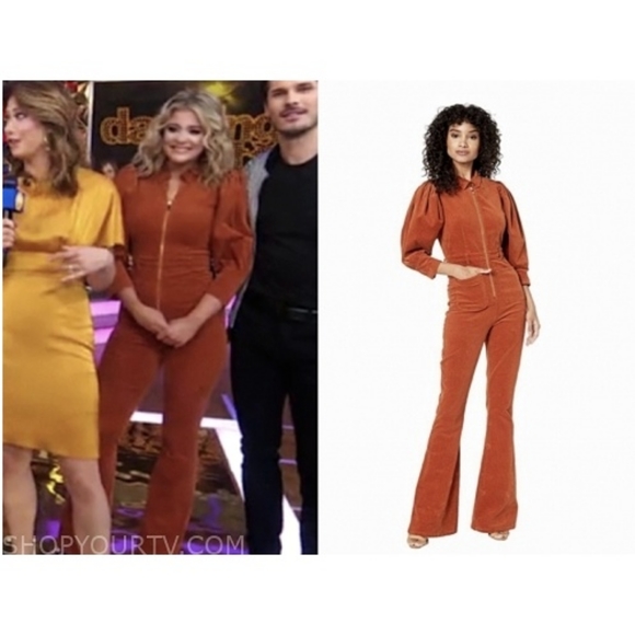 We Wore What 70s Corduroy Puff Sleeve Flared Jumpsuit - Picture 11 of 14